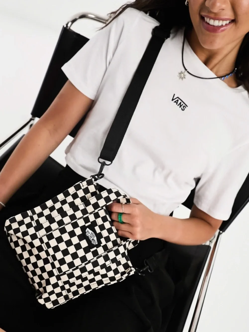 Vans Black & White Checkerboard Crossbody Bag - Picture 1 of 7